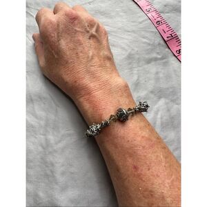 Chunky Boho Beaded Bracelet Silver Tone Toggle Clasp Artisan Statement